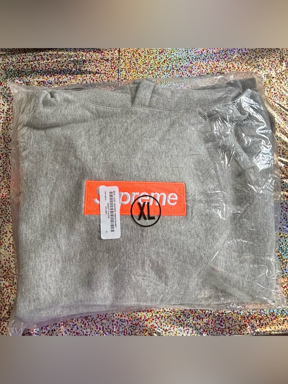 Supreme box logo hooded sweatshirt, size XL hoodie, Heather grey / orange, BNWT